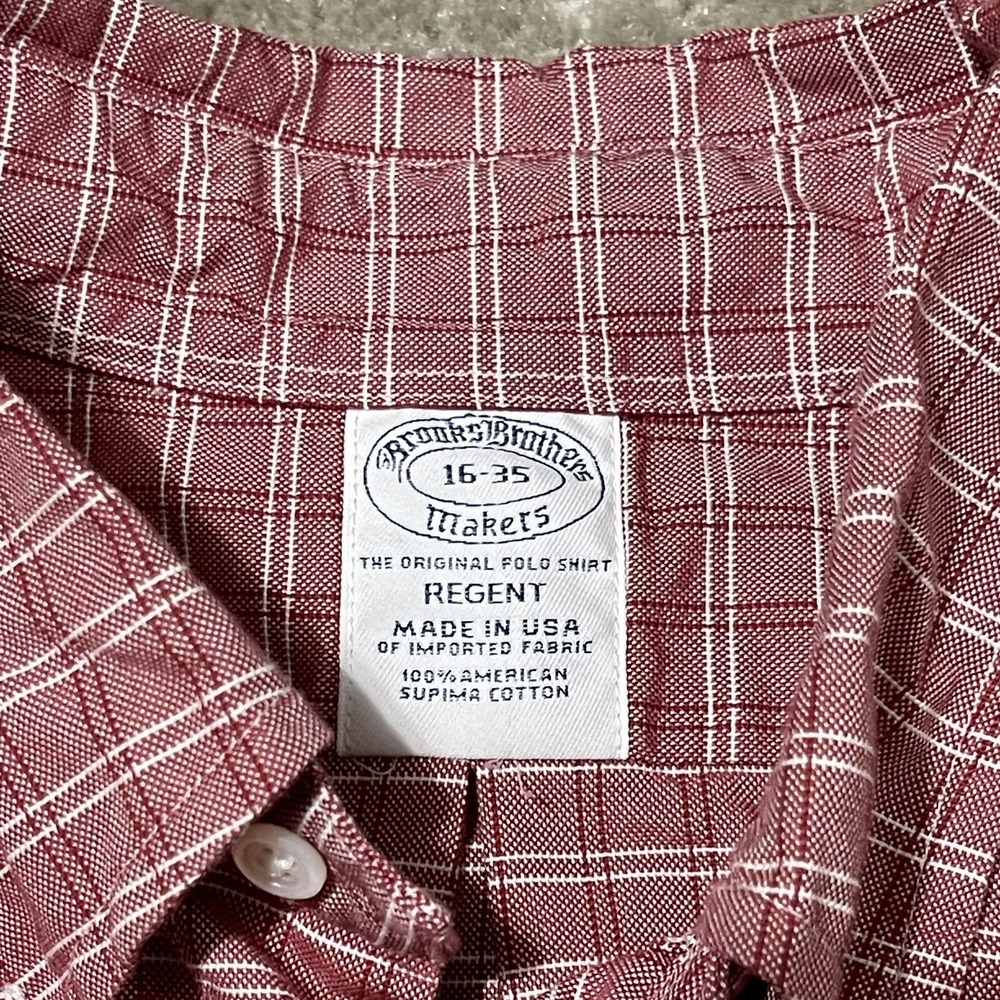 VTG Brooks Brothers Makers Shirt Men Large Regent 16.5 /35 Red Striped Plaid USA